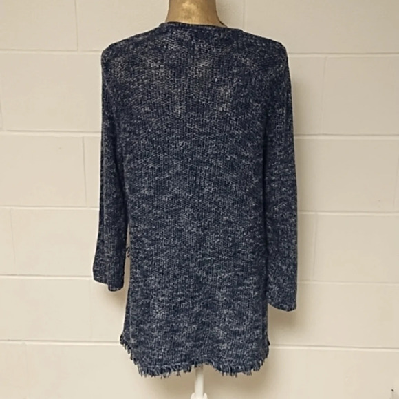 Denim Blue & Navy Boho Patch Crochet Lace, Fringed Cardigan - Picture 2 of 7